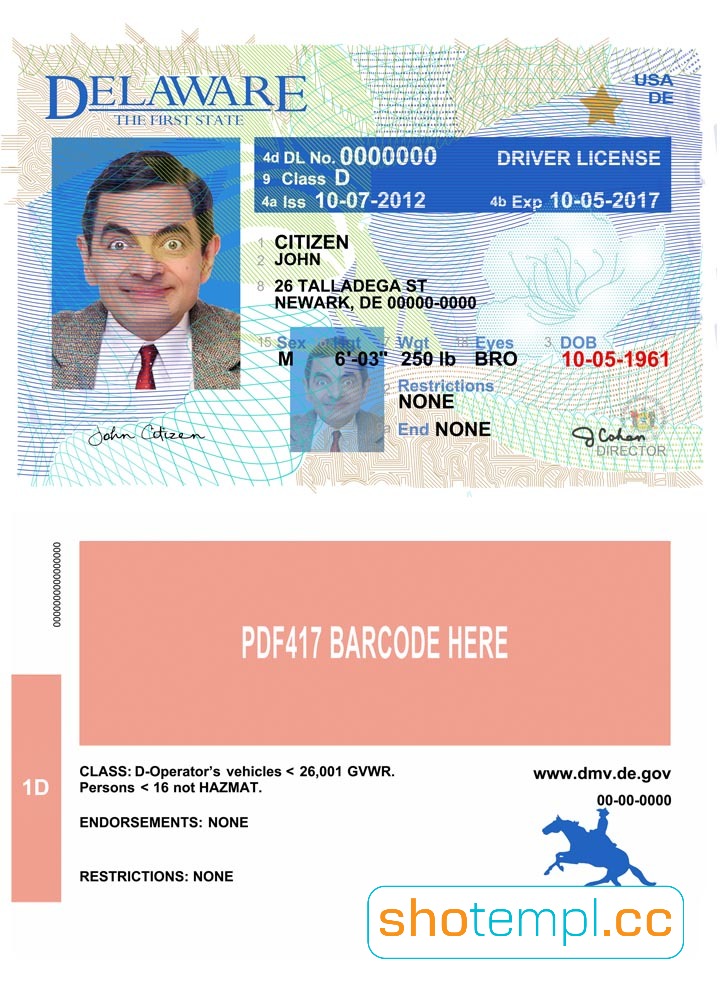 Delaware Driver License PSD Template V2